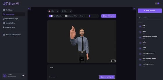 Sign MI text-to-sign avatar workspace